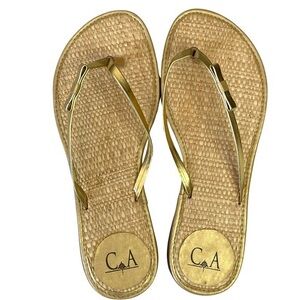 Capodarte Brazilian Raffia Sandals Gold Thong Flats Sz9 Dustbag